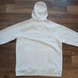 Utah Utes Hoodie Mens Large White Under Armour Full Zip Embroidered Sweatshirt